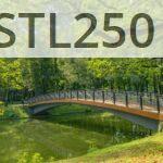 Peaceful park scene featuring a curved bridge over a tranquil river, surrounded by lush greenery.
