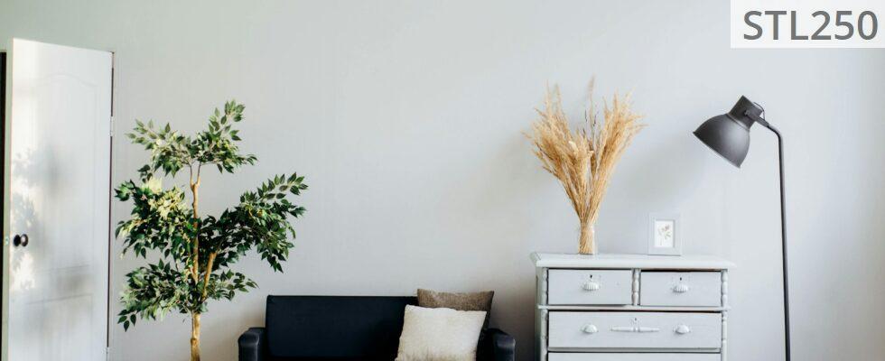 dresser beside sofa