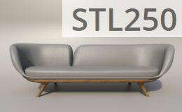 a gray couch with a wooden base on a gray background