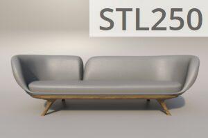 a gray couch with a wooden base on a gray background