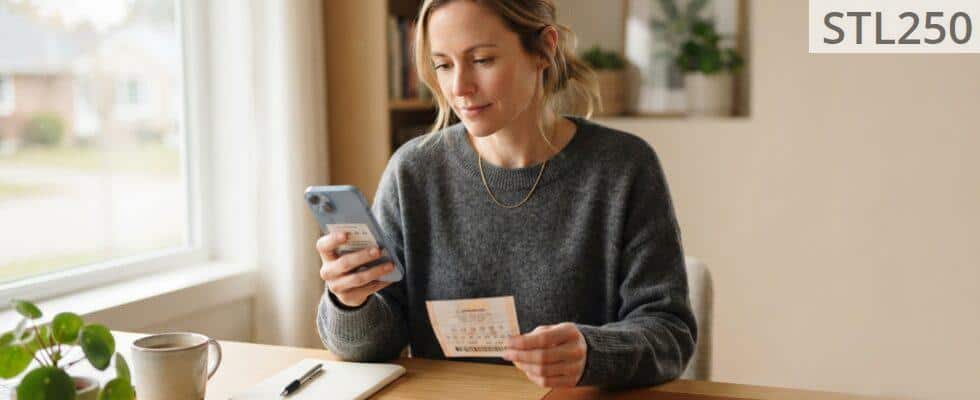 Persona comprobando un resguardo de sorteo online desde el móvil